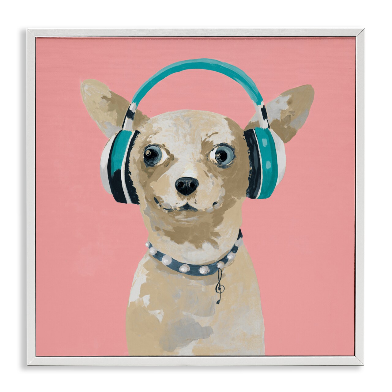 Stupell Industries Jammin' Pup on Pink Framed Giclee, design by Lorenzo Collective
